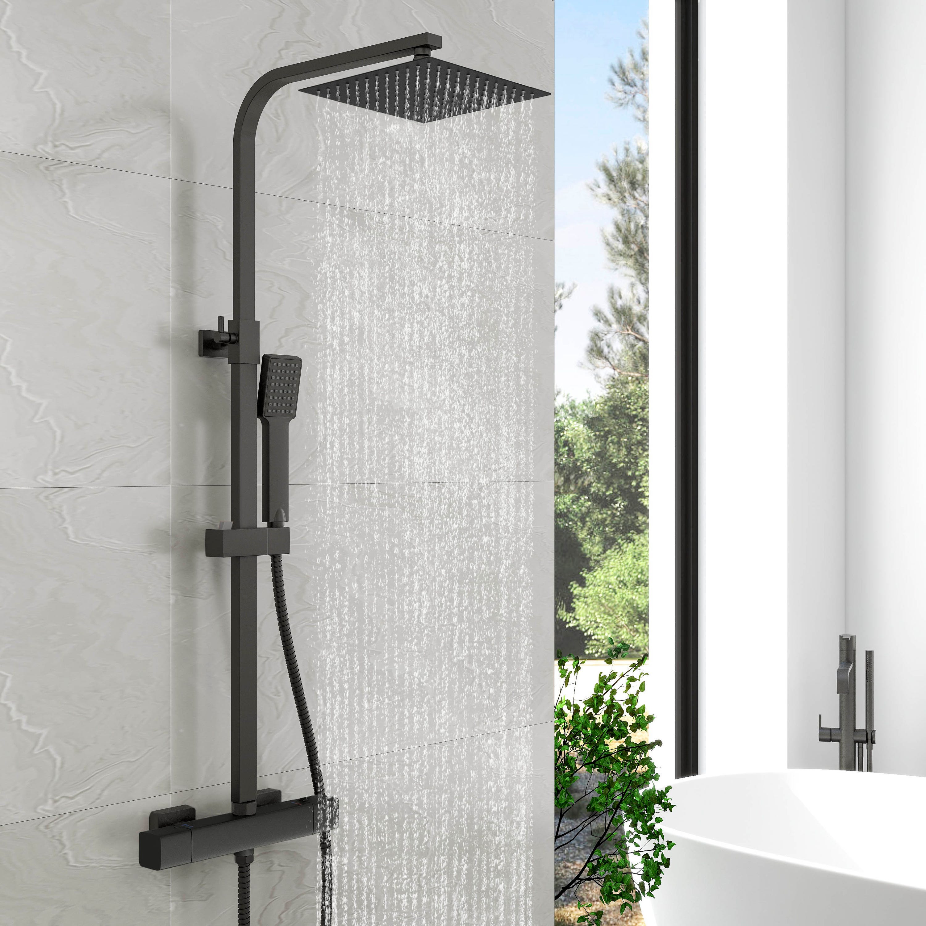 Tête De Douche Carrée 196 Jets Avec Flexible - Douchette Anti-Calcaire 6 Modes Multifonction