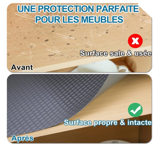 Tapis de tiroir/protection antiadhésif à rayures croisées grises, 45 cm x 150 cm - 4