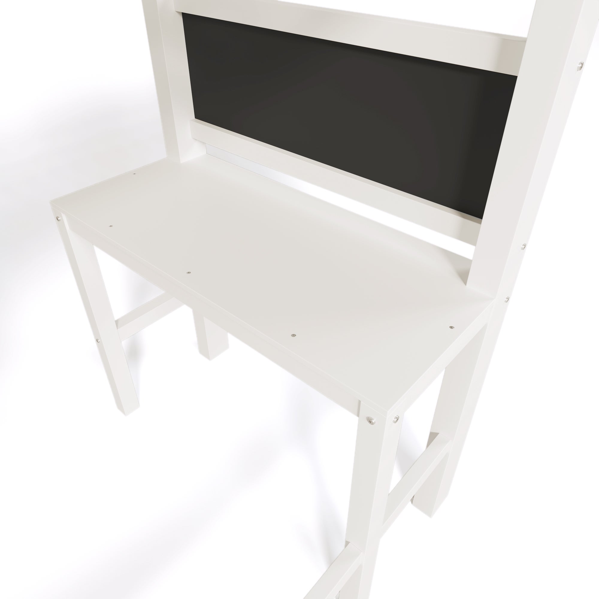 Lit mezzanine 90x200 cm en bois de pin - avec bureau, armoire et étagères - Blanc - 8