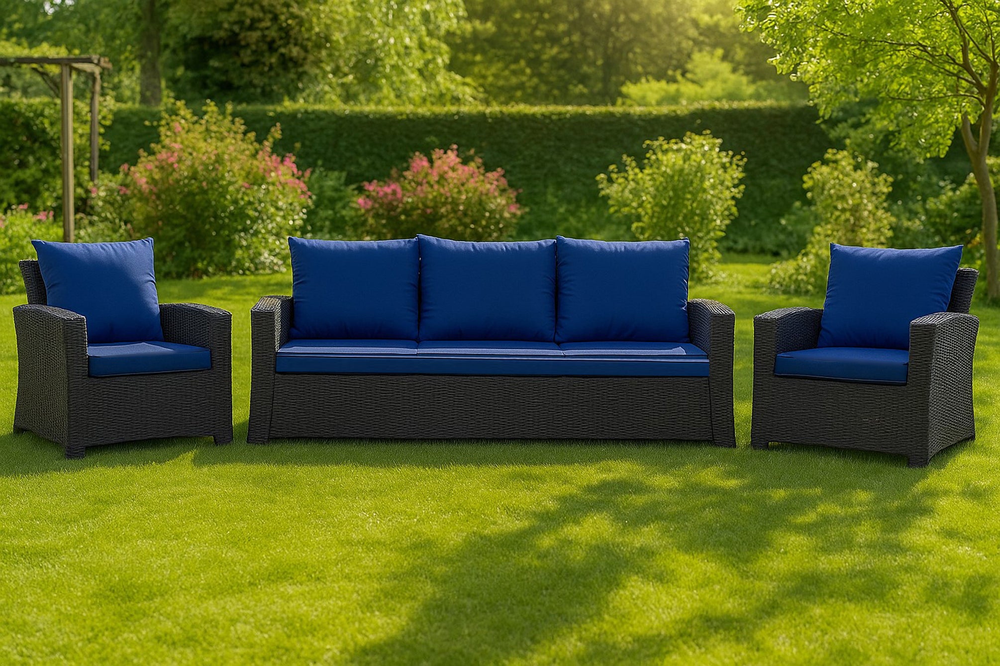 Coussins de canapé meubles de jardin en résine tressée Bleu, Coussins balançoire d'extérieur 110x60x50cm Coussin pour banquette 2 places mix - 5