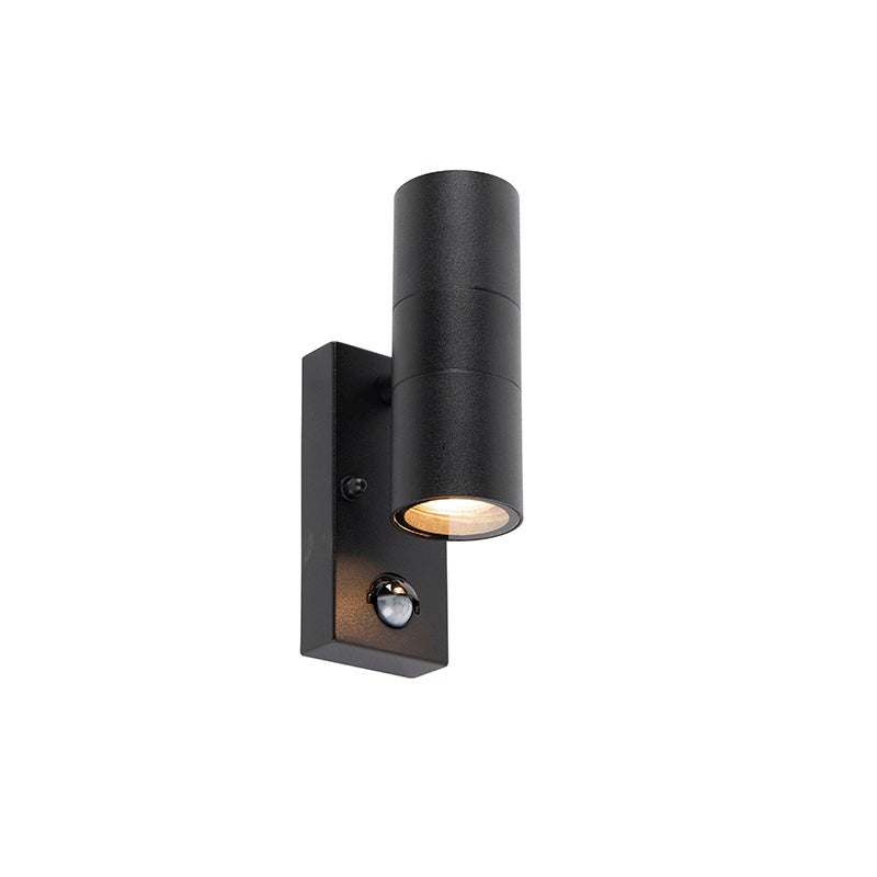 Lampa ścienna zewnętrzna czarna 2-światłowa z czujnikiem ruchu IP44 - Duo