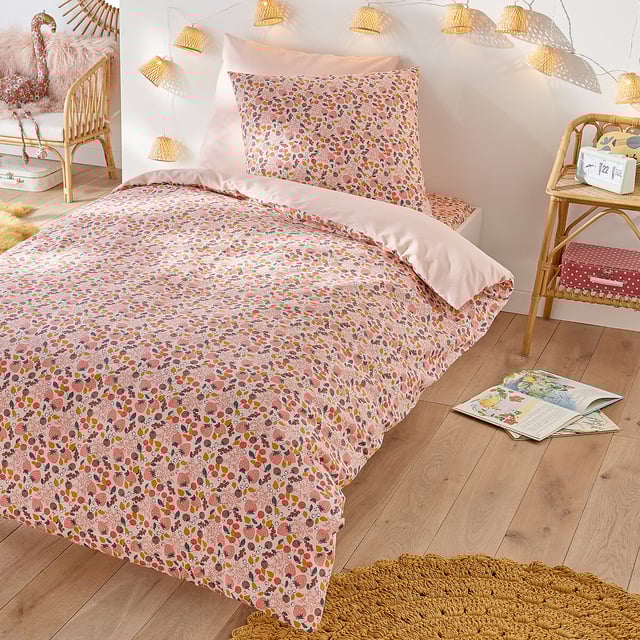 Housse de couette enfant, Fraise - Imprimé rose - 140 x 200 cm