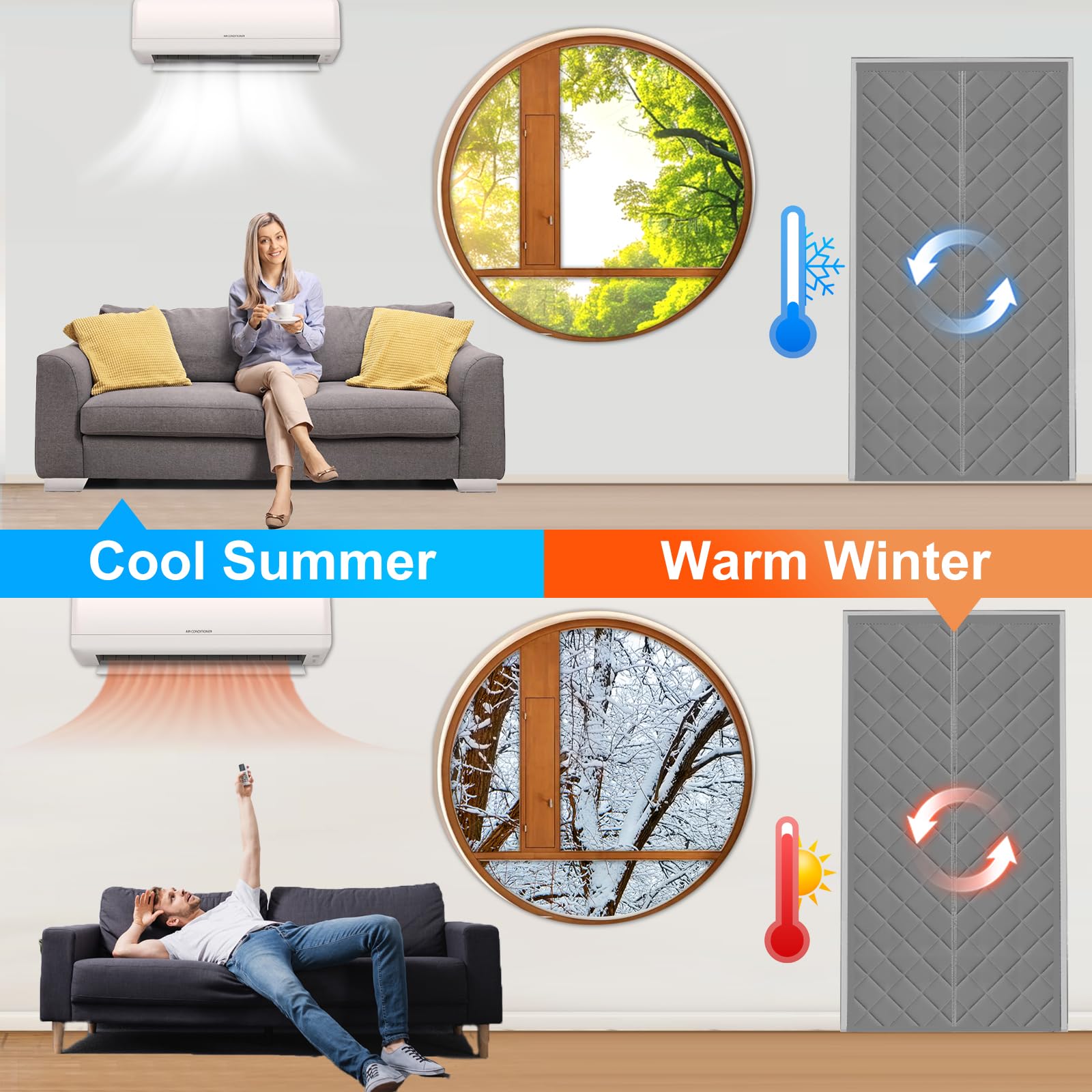 Tenda invernale antivento per porta, tenda magnetica in cotone spesso, impermeabile e insonorizzata, autochiudente, pieghevole 1000X200 cm - 2