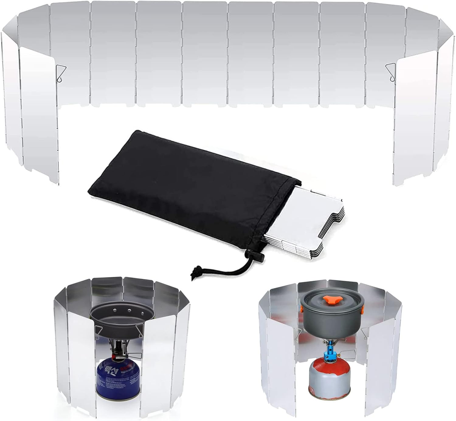 Parawan Kempingowy 16 Paneli Aluminiowych – Lekki i Składany – Do Kuchenki Gazowej, Gotowania na Świeżym Powietrzu, Wędrówek