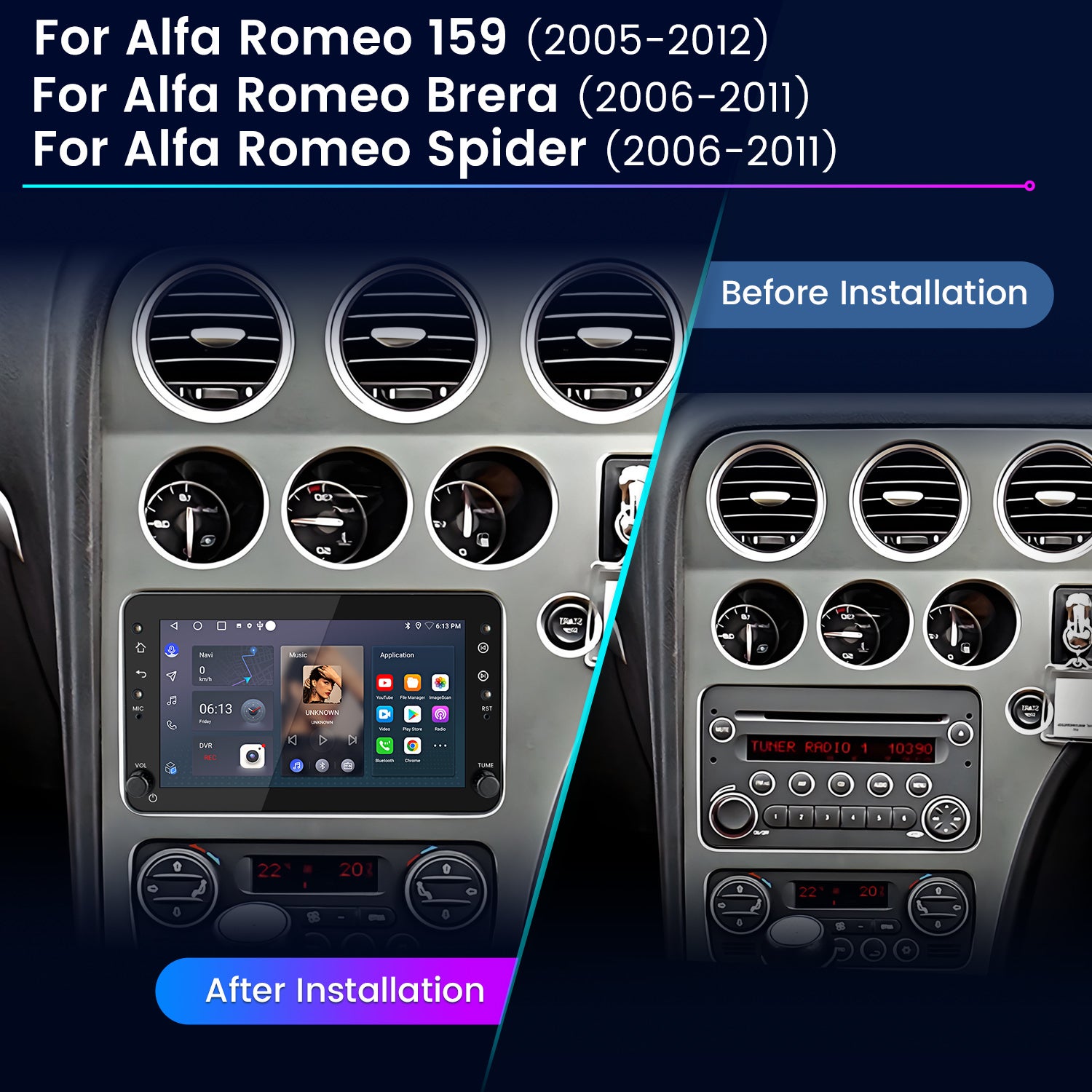 Erisin Autoradio 7" Android 14 Per Alfa Romeo 159, Spider, Brera – 4GB+64GB, CarPlay Senza Fili, GPS, DSP