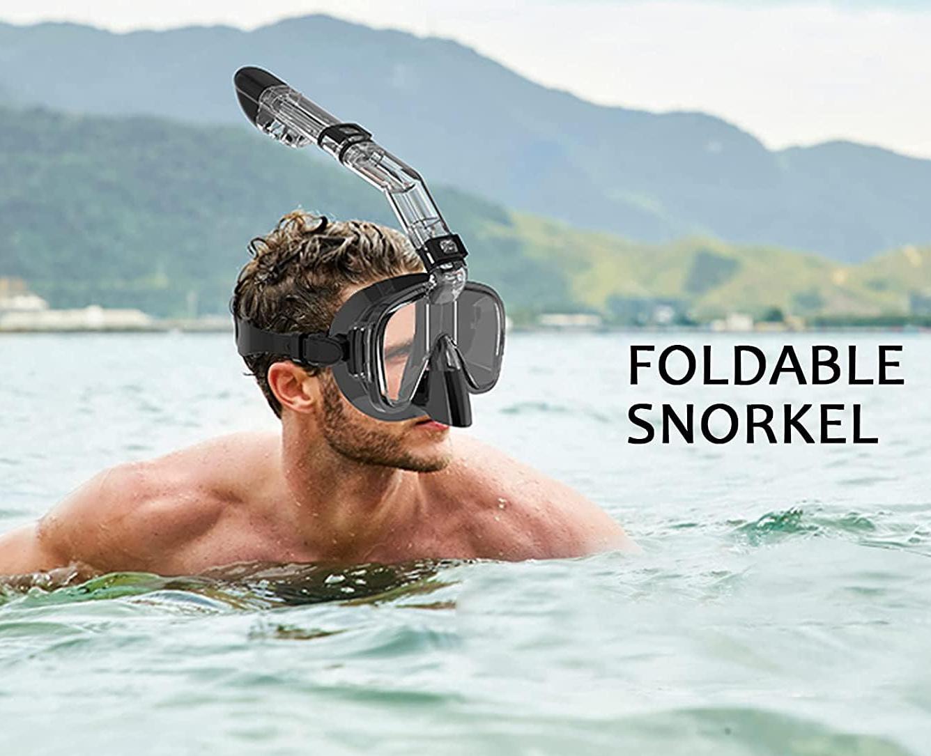 Masque de plongée et tuba en silicone antibuée, équipement de snorkeling panoramique, adapté à la natation et au snorkeling, noir - 7