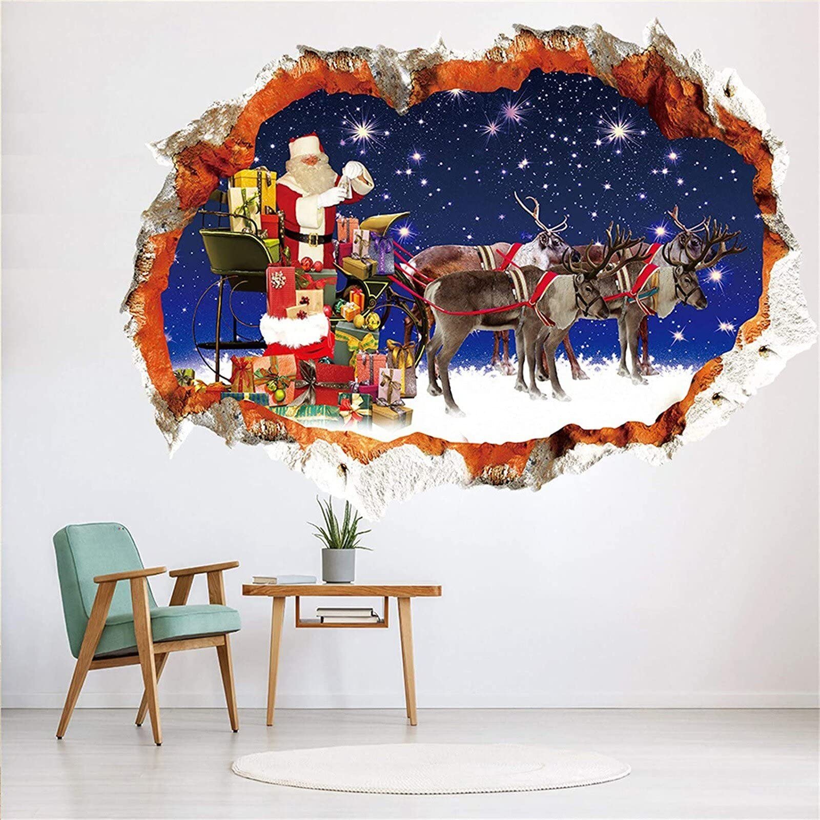 Papier Peint 3D Père Noël N128 – Déco Murale Amovible Et Autocollante Pour Noël