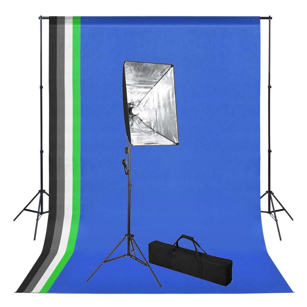 Set de estudio fotográfico con telón de fondo e iluminación softbox vidaxl