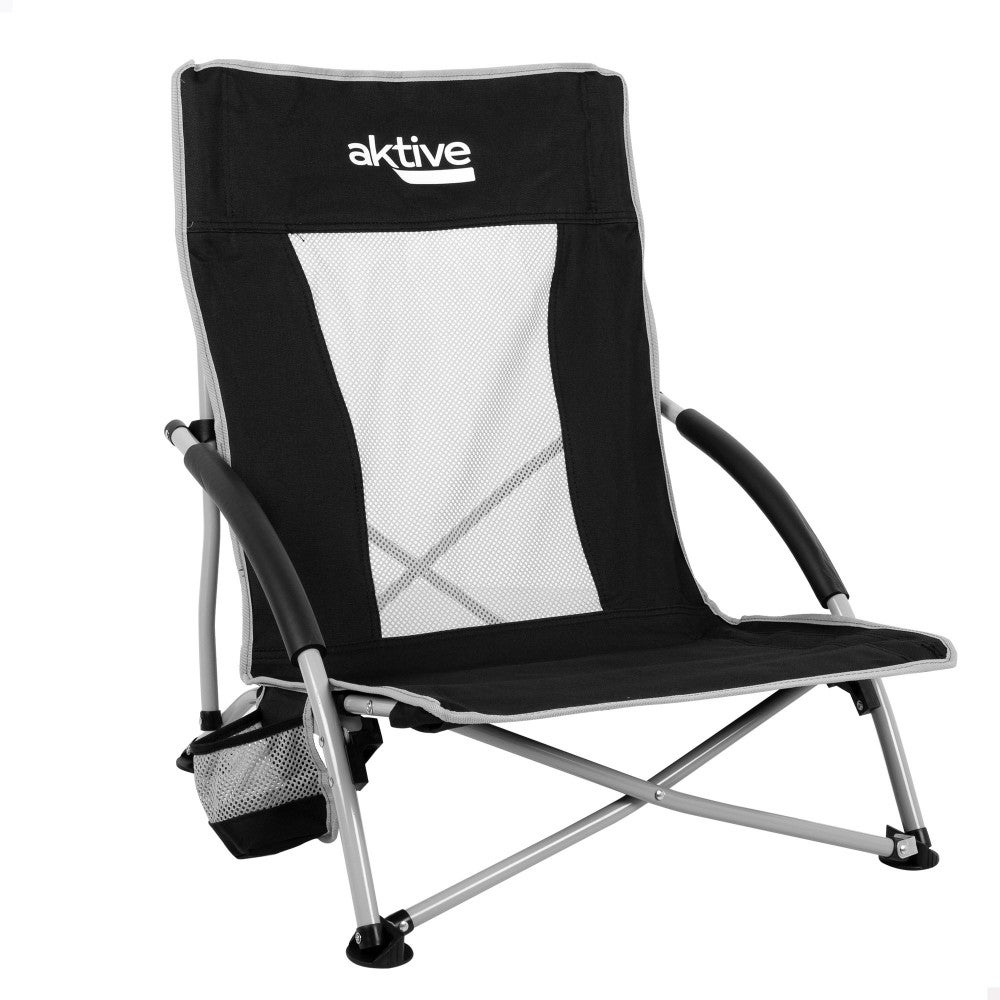Aktive silla plegable 50x51x67 cm camping baja y transpirable negra c/posavasos