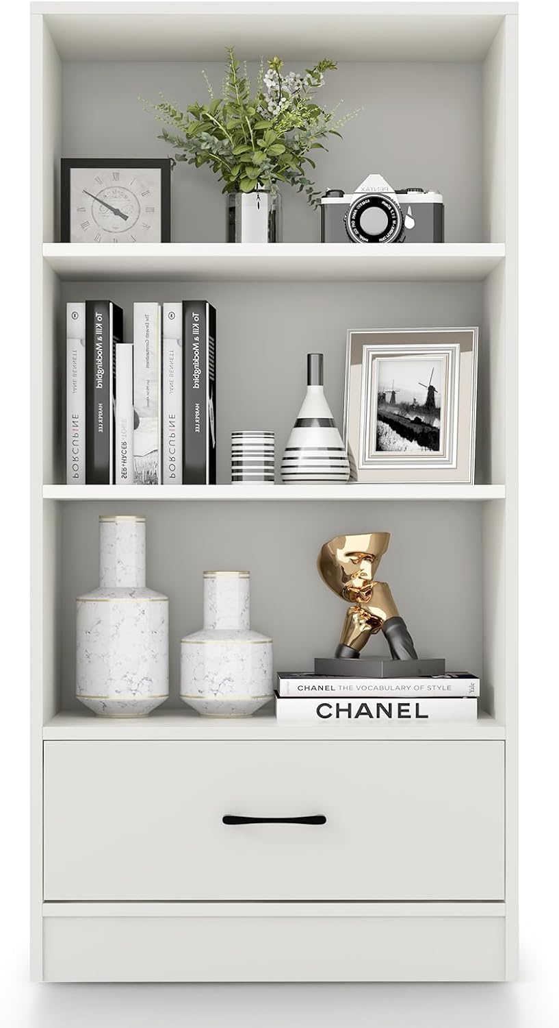 Librería de 4 niveles con cajón, armario alto de madera, 60 x 38 x 120 ...