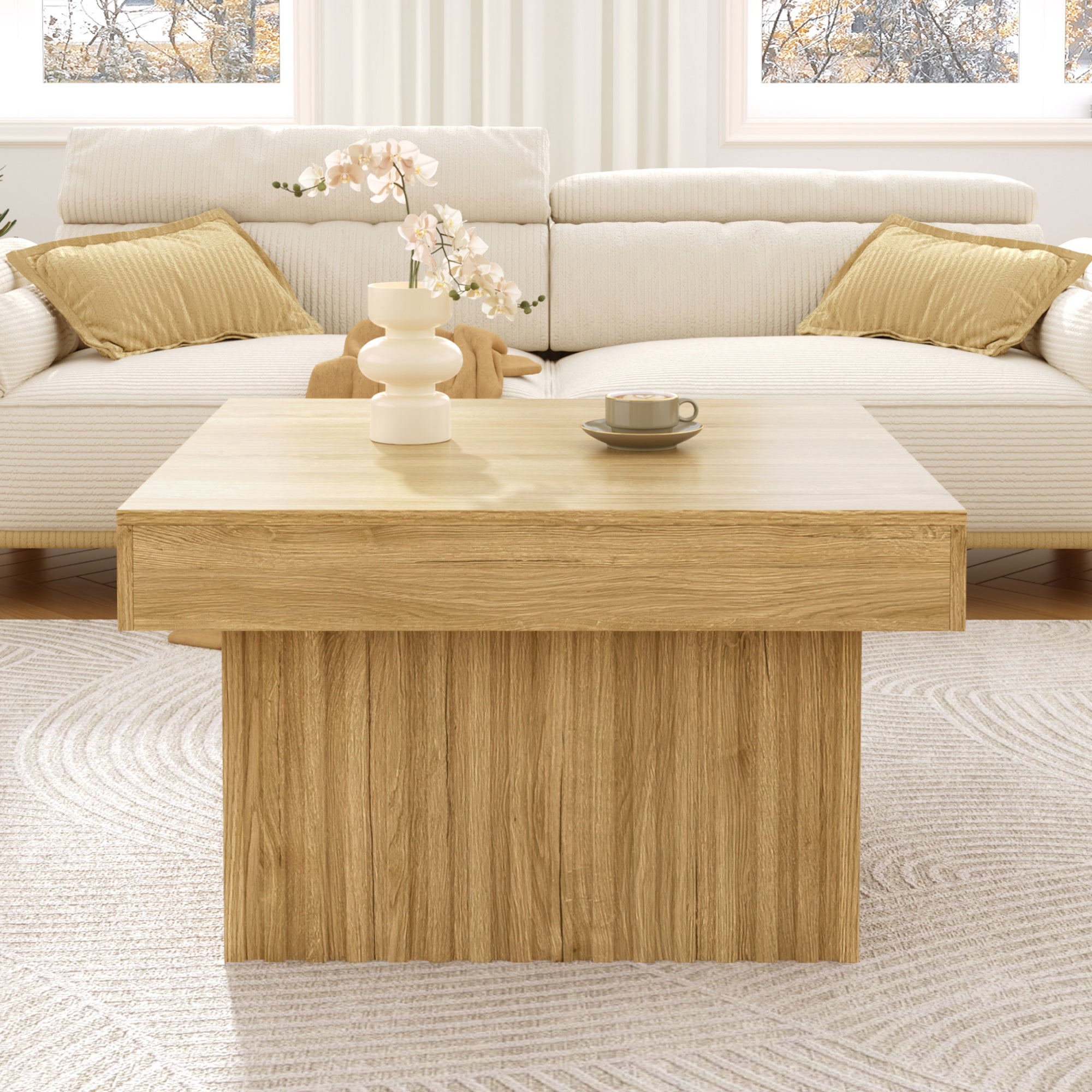 Stolik kawowy kwadratowy 79 x 79 x 46 cm - MDF, płyta wiórowa - MDF, płyta wiórowa - Naturalny