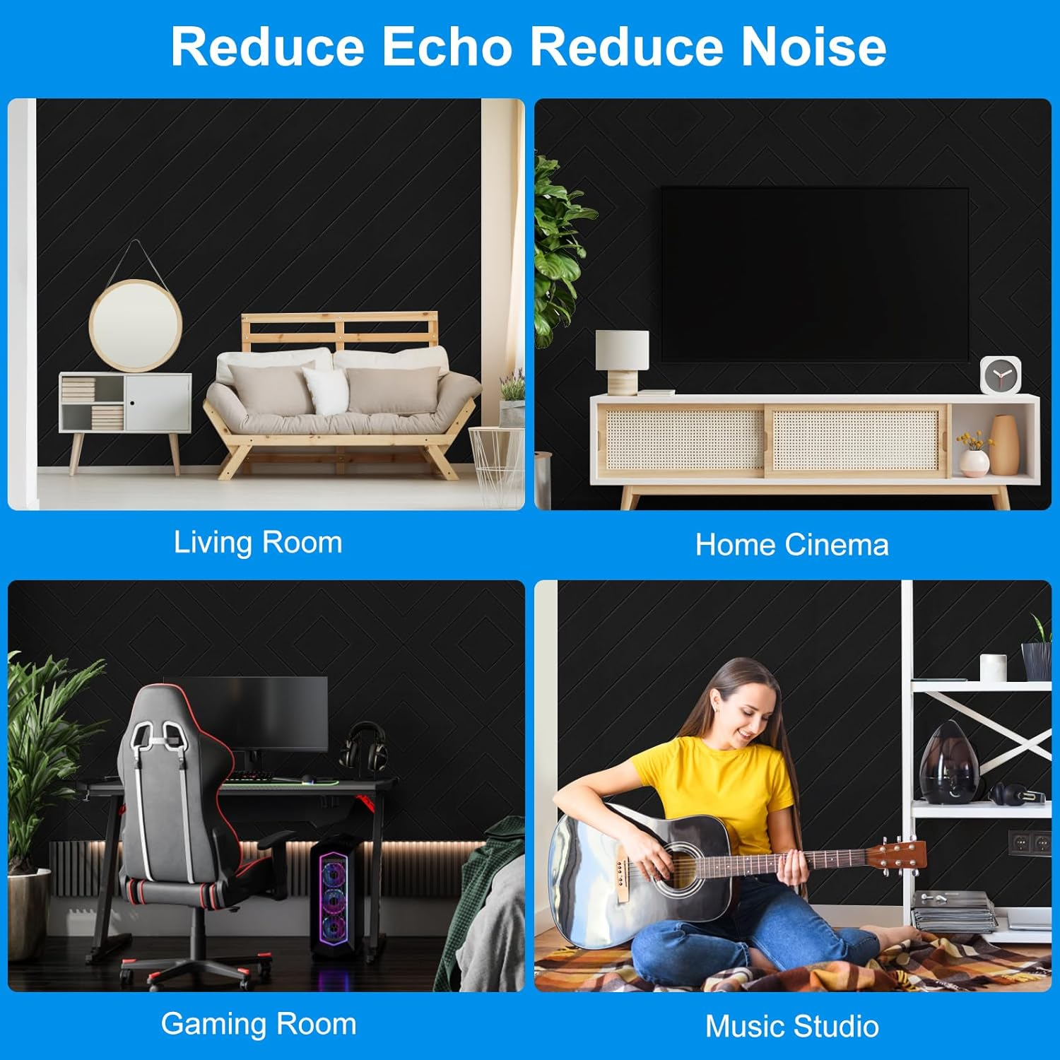 Lote de 12 paneles acústicos autoadhesivos, relleno insonorizante de poliéster, paneles murales insonorizantes de alta densidad, 30 x 30 cm, Blanco - 8