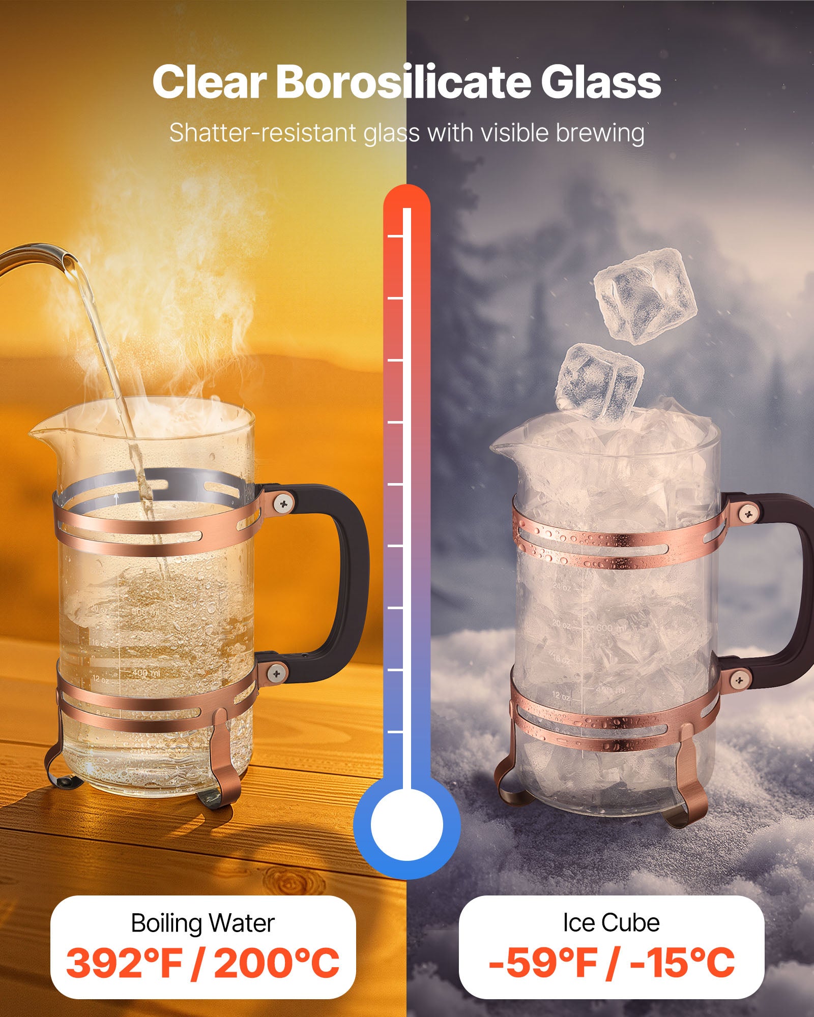 Cafetière à Piston VEVOR – 1 Litre En Verre Borosilicaté – Filtre En Inox – Idéale Pour Café, Thé Et Infusion à Froid – Maison, Camping, Voyage - 5
