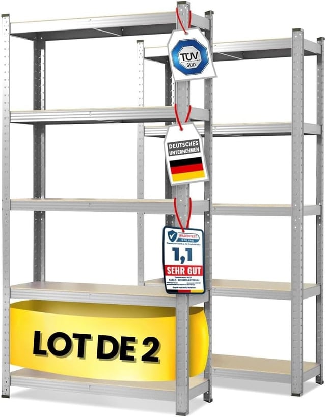 2 X scaffale per carichi pesanti, 180 x 90 x 40 cm, zincato, portata massima: 875 kg