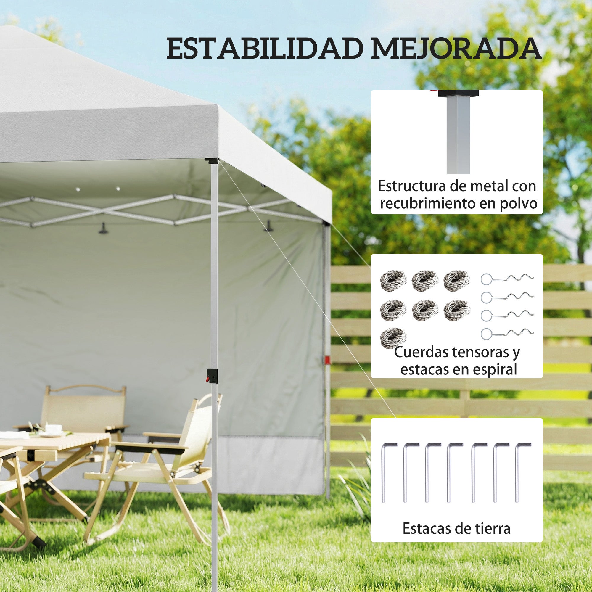 Carpa Plegable Outsunny Tela Oxford, Metal Blanco 293x293x270 cm - 7