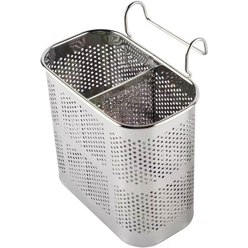 Uchwyt na przybory kuchenne, pałeczki ze stali nierdzewnej, suszarka z 2 przegródkami, ociekacz na sztućce