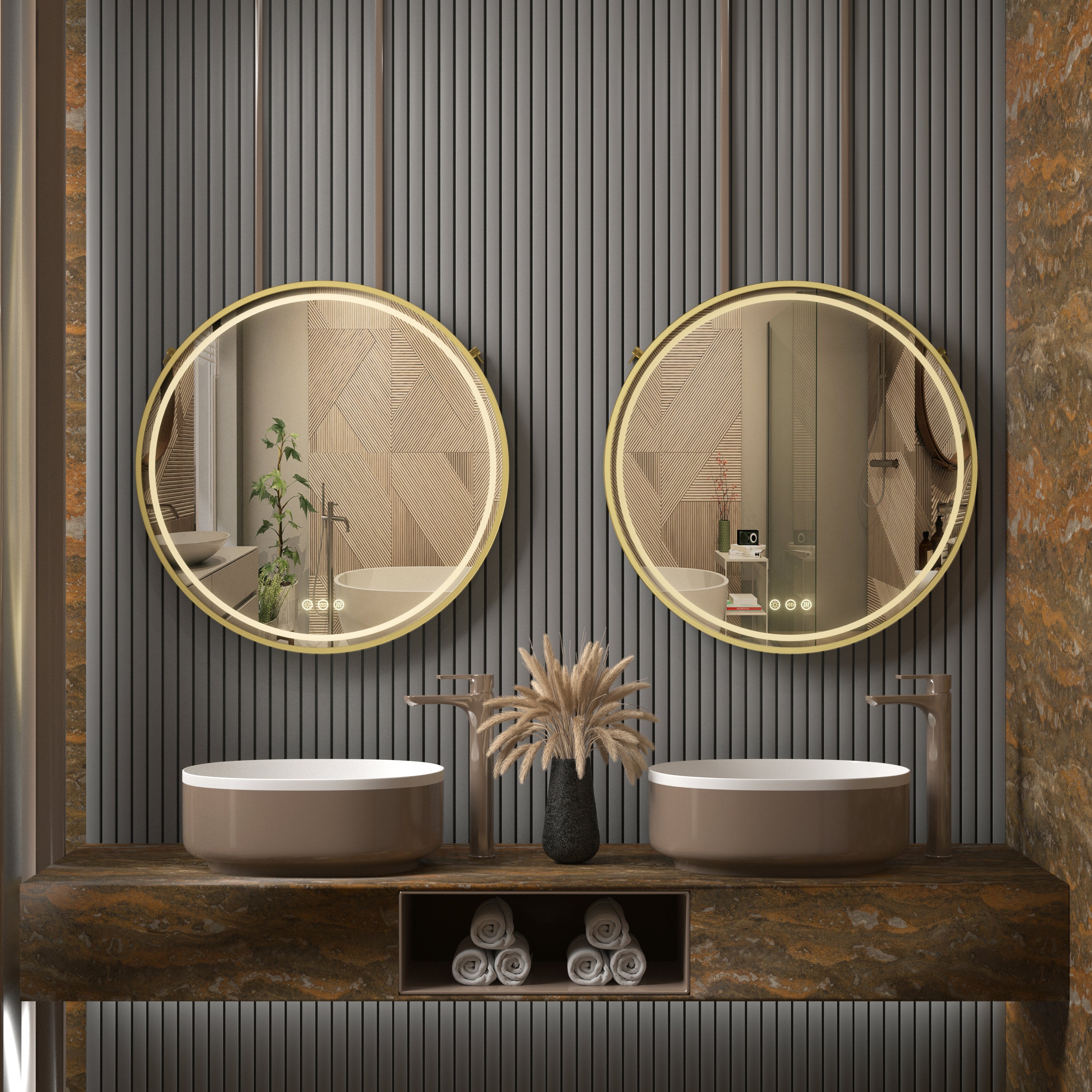 Miroir Salle de Bain Rond, avec Éclairage Integré, Miroir Mural à Suspendre, Anti buée, 60x60cm - 3