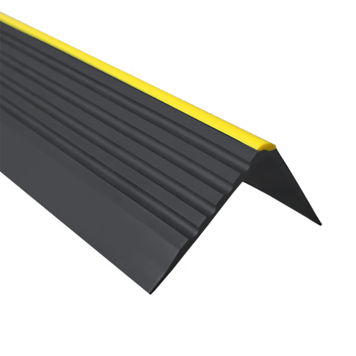 Profil schodowy samoprzylepny ostrzegawczy 55x40 mm - Nosek PVC na krawędzie stopni z ryflowaniem - 150 cm - czarny