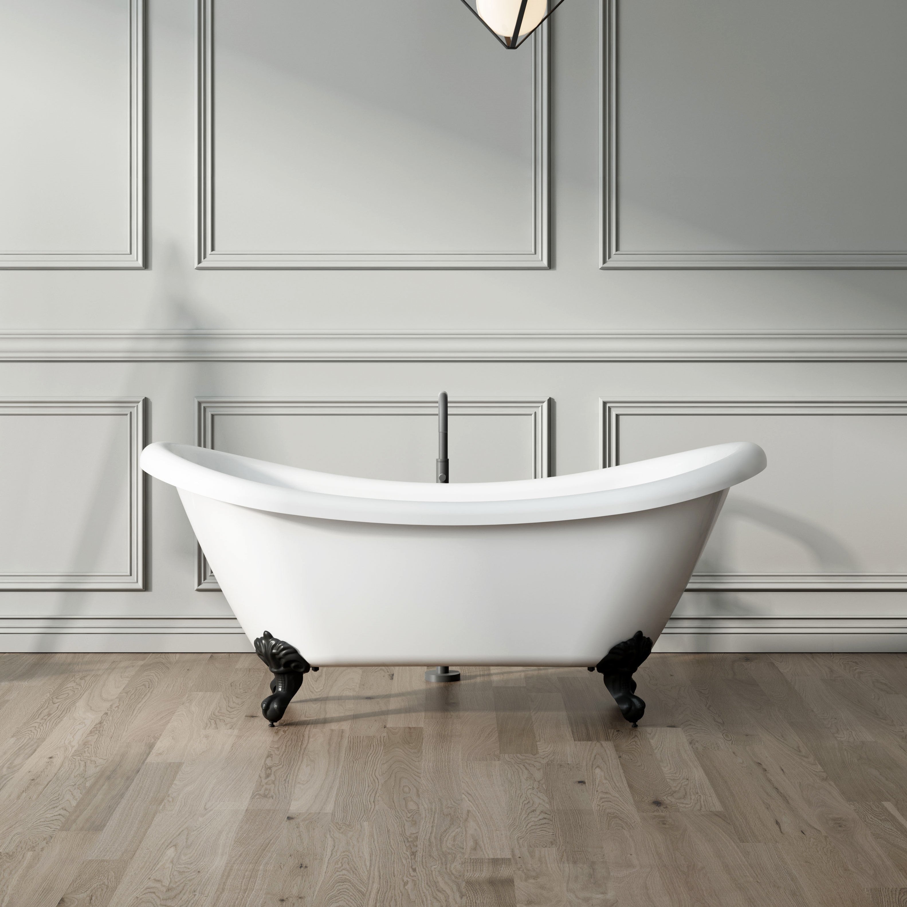 Baignoire sur pieds rétro DARLINGTON Blanche 175 cm Pieds de Lion Bronze jaune vieilli - 6