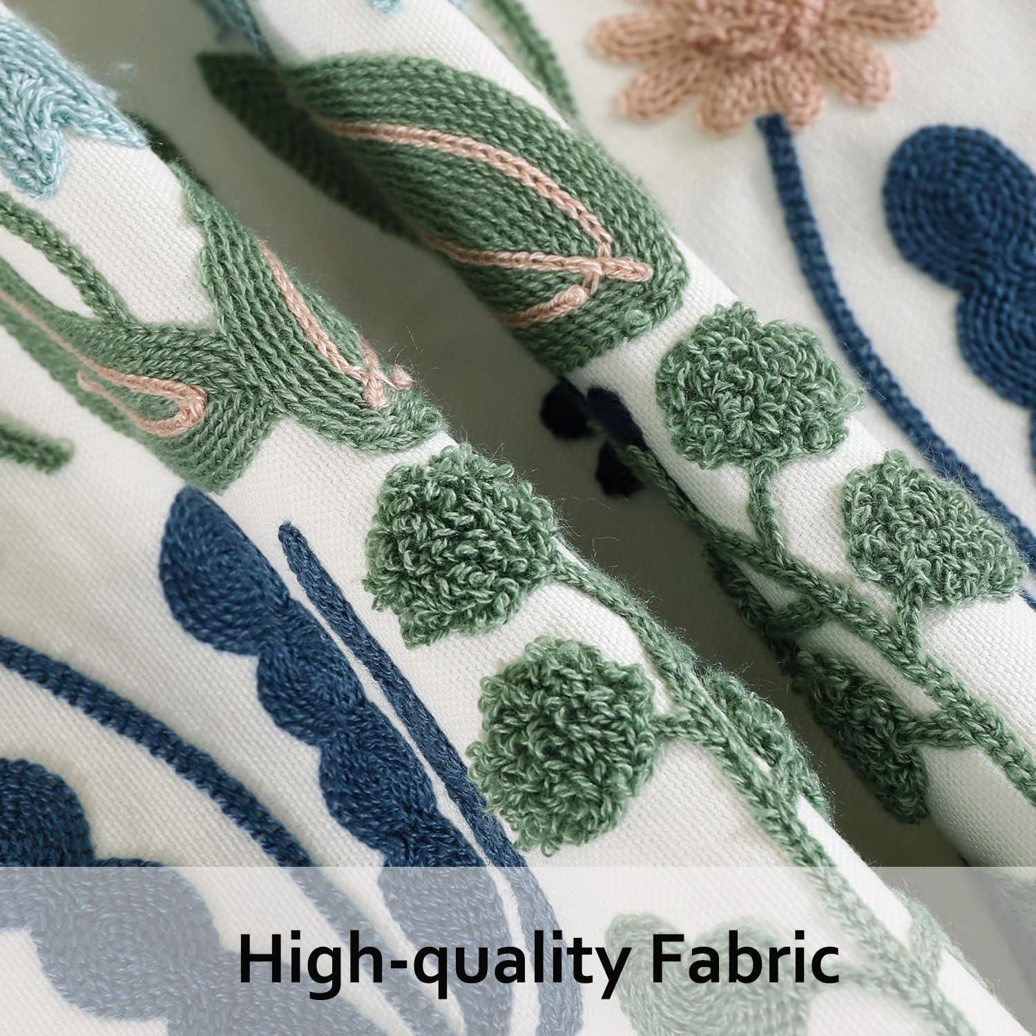 Housse de coussin 45 x 45 cm, coton brodé feuilles bleues, lot de 2 ...
