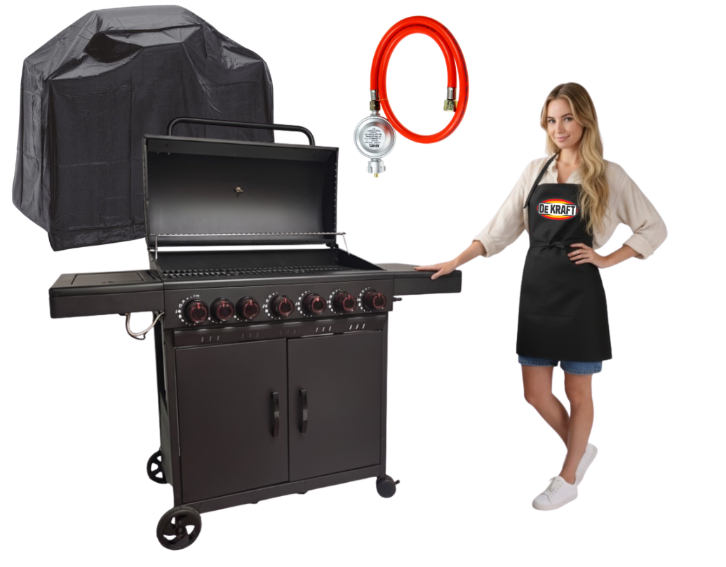 GRILL GAZOWY DEKRAFT CZARNY ( NEVADA XXL 6+1 ) (12,6 +2,5 kW) ruszt żeliwny + pokrowiec