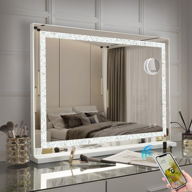 Miroir De Maquillage éclairé Style Hollywood - Lumière LED Réglable 3 Tons - Dimensions 58x46 Cm - Blanc