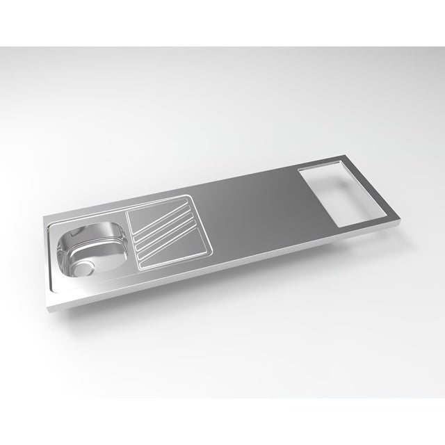 Evier à poser inox réversible MODERNA NOVENTA 180x60 épaisseur 50mm 1 bac 1 égouttoir découpe plaques de cuisson 27x49 livré avec son vidage complet