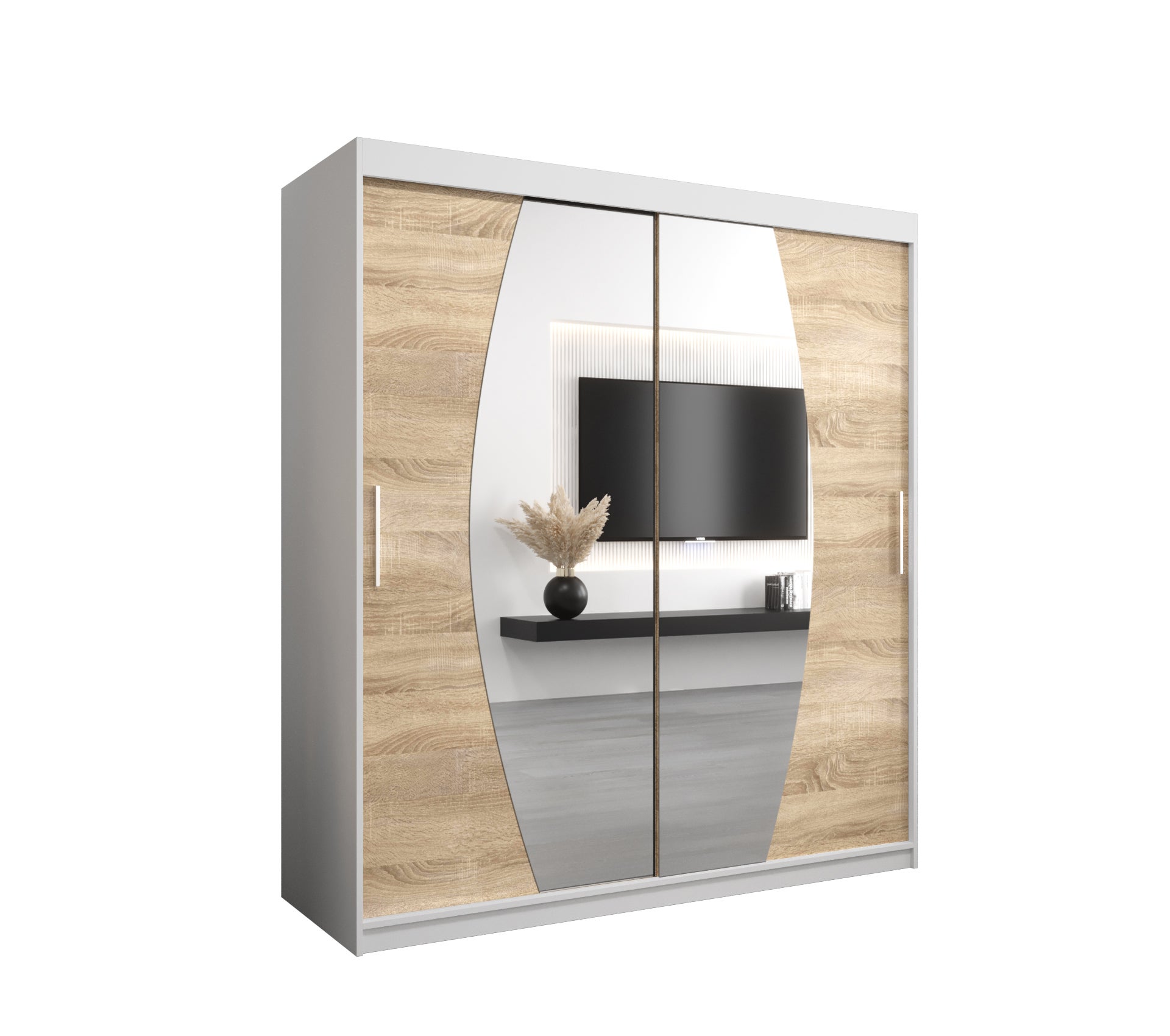 Szafa przesuwna garderoba ELYPSE 180 x 62 x 200 cm Biały + Sonoma - Abiks Meble