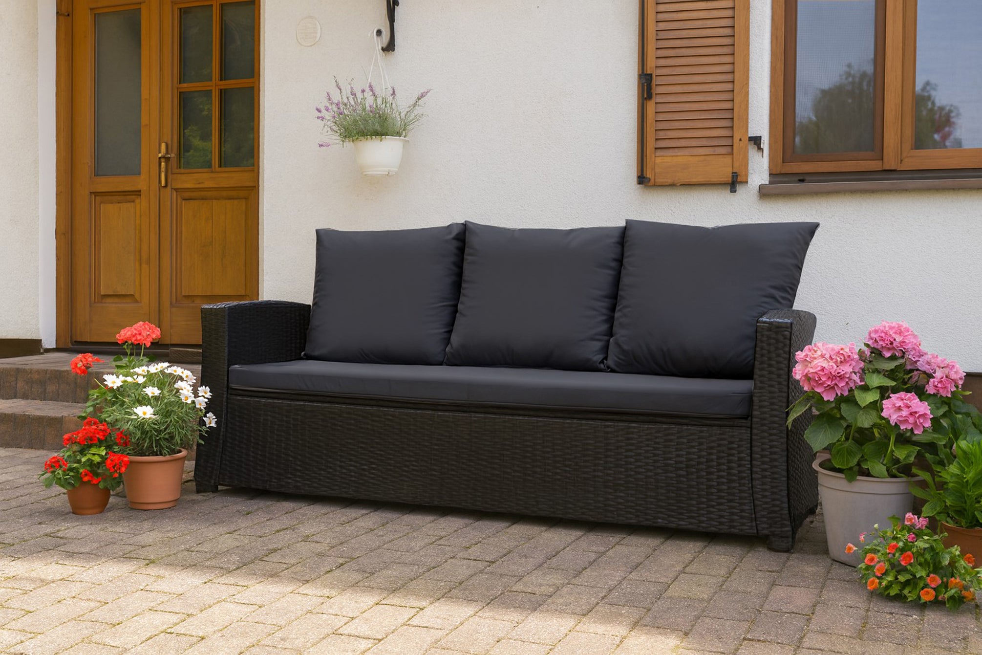 Coussins de canapé meubles de jardin en résine tressée Tressée Noir, Coussins balançoire d'extérieur 110x60x50cm Coussin pour banquette 2 places mix - 4