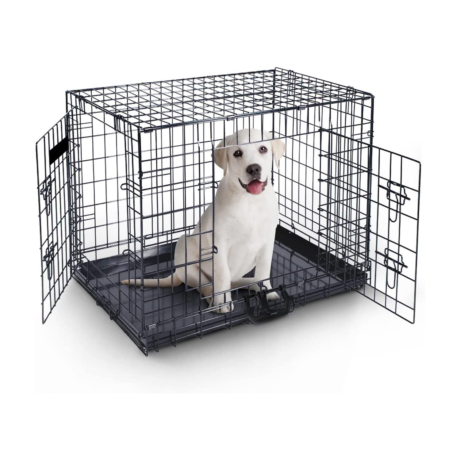 Cage Pour Chien Pliable 78x47x55 Cm Avec 2 Portes Et Plaid De Luxe - Chenil Métal Noir - MaxxPet
