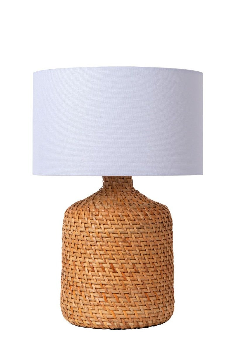 Lampa stołowa z abażurem Arrah brązowo-biała 1xE27x40W wiklina / rattan / słoma wym:50x35x35cm IP20 Lucide