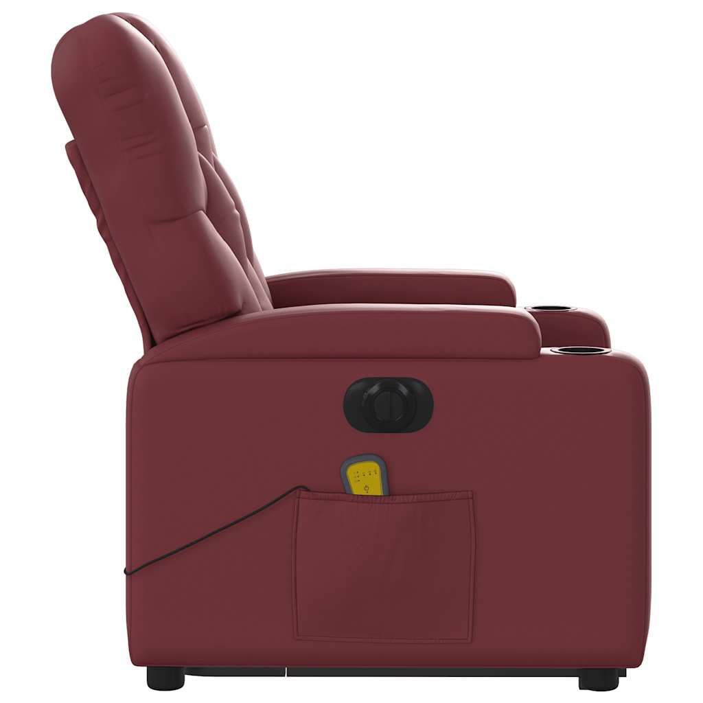 Maison Exclusive - Sillón de masaje elevable eléctrico cuero artificial rojo tinto - 9