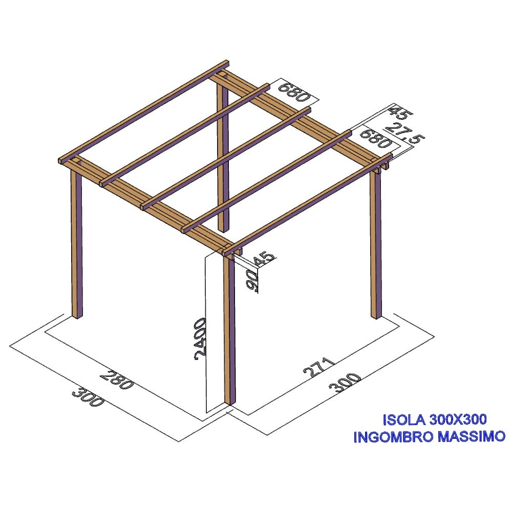 Pergola de jardin en bois SLIM 300x300 cm, traitée autoclave Classe 4 ...