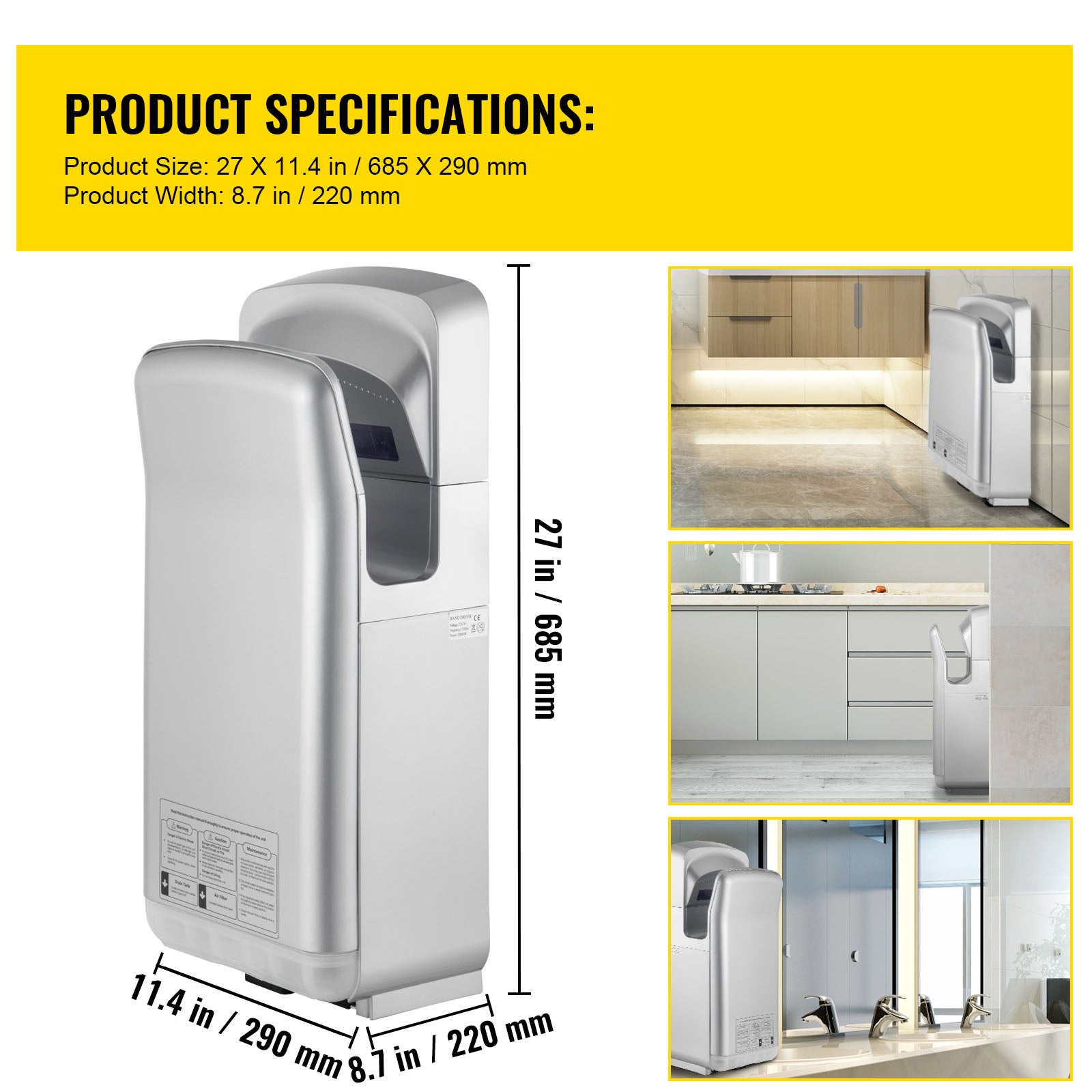 Asciugamani a getto SucceBuy 2000W 220V Sèche-mains elettrico commerciale di alta qualità Infrarossi automatici alta velocità Montaggio a muro ABS - 8