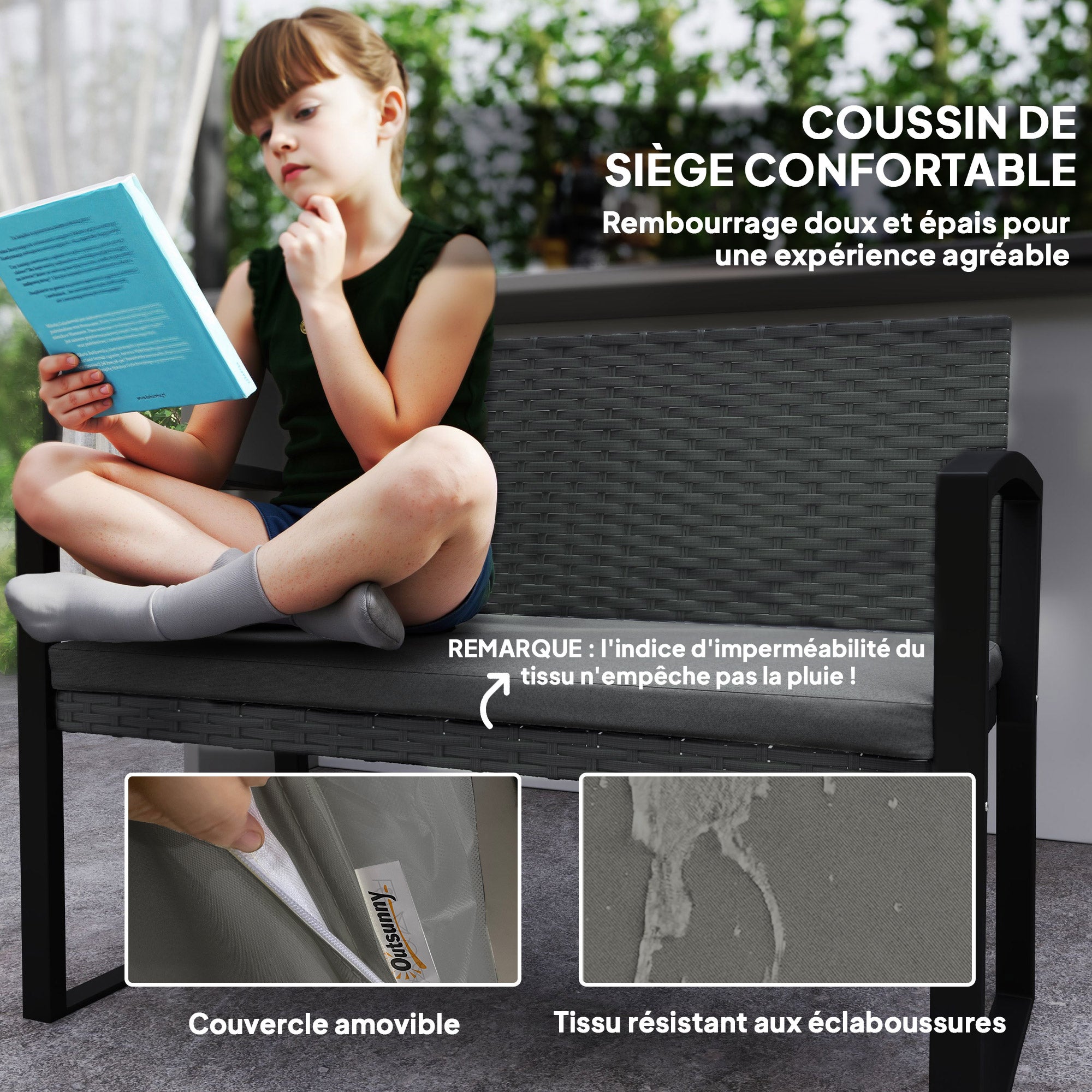 Banc de jardin résine tressée PE Outsunny - 6