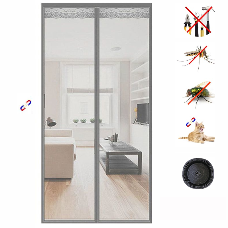 Magnetyczna moskitiera na drzwi, kurtyna przeciw owadom z paskami samoprzylepnymi, samoprzylepna moskitiera, 80 x 200 cm