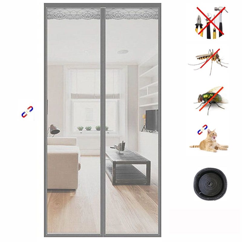 Mosquitera magnética para puerta 100 x 210 cm, protección contra Mosquitera magnética para puerta 100 x 210 cm, protección contra