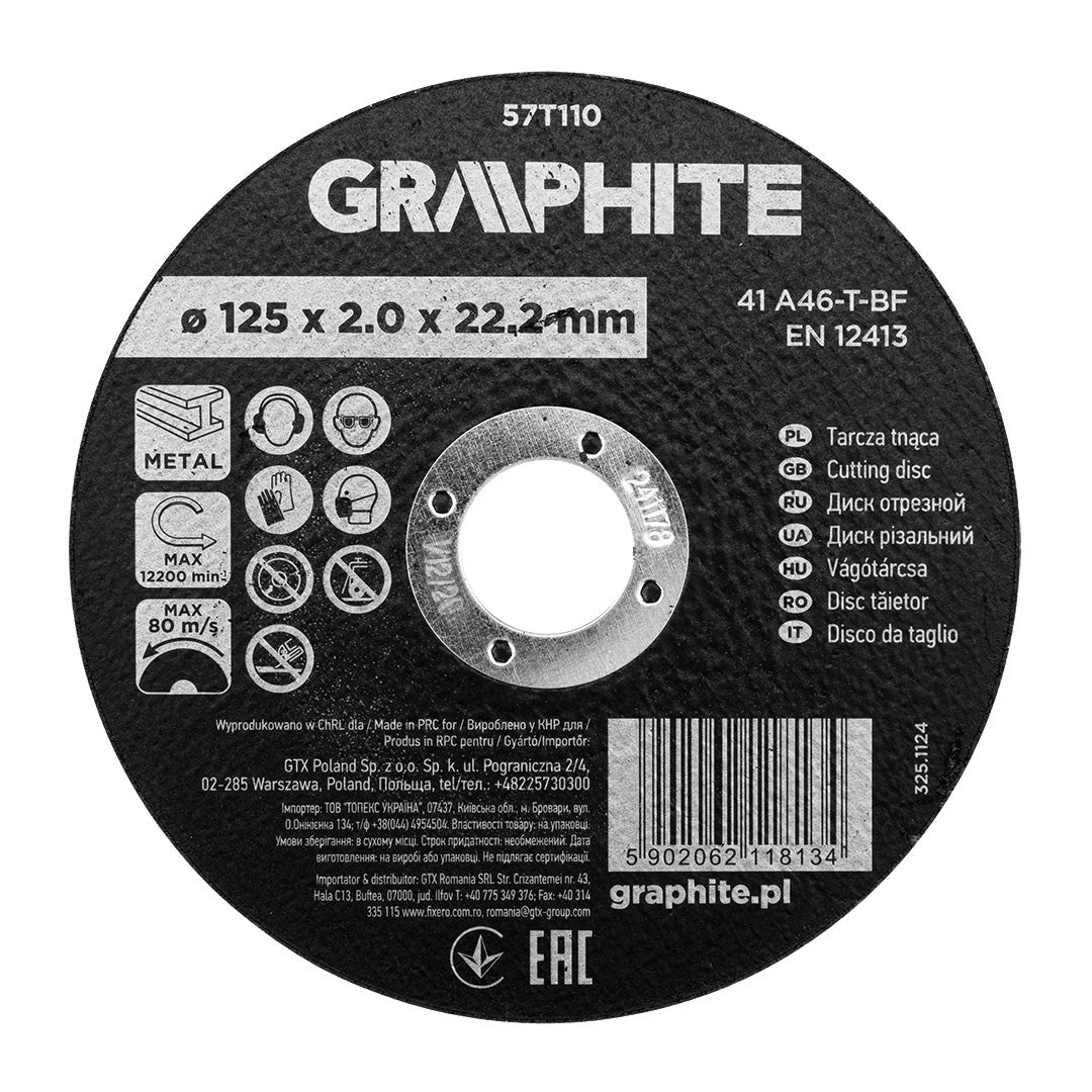 Disc de taiere, corindon, pentru metal 125 x 2.0 x 22.2 mm, 41 A46-T-BF 57T110