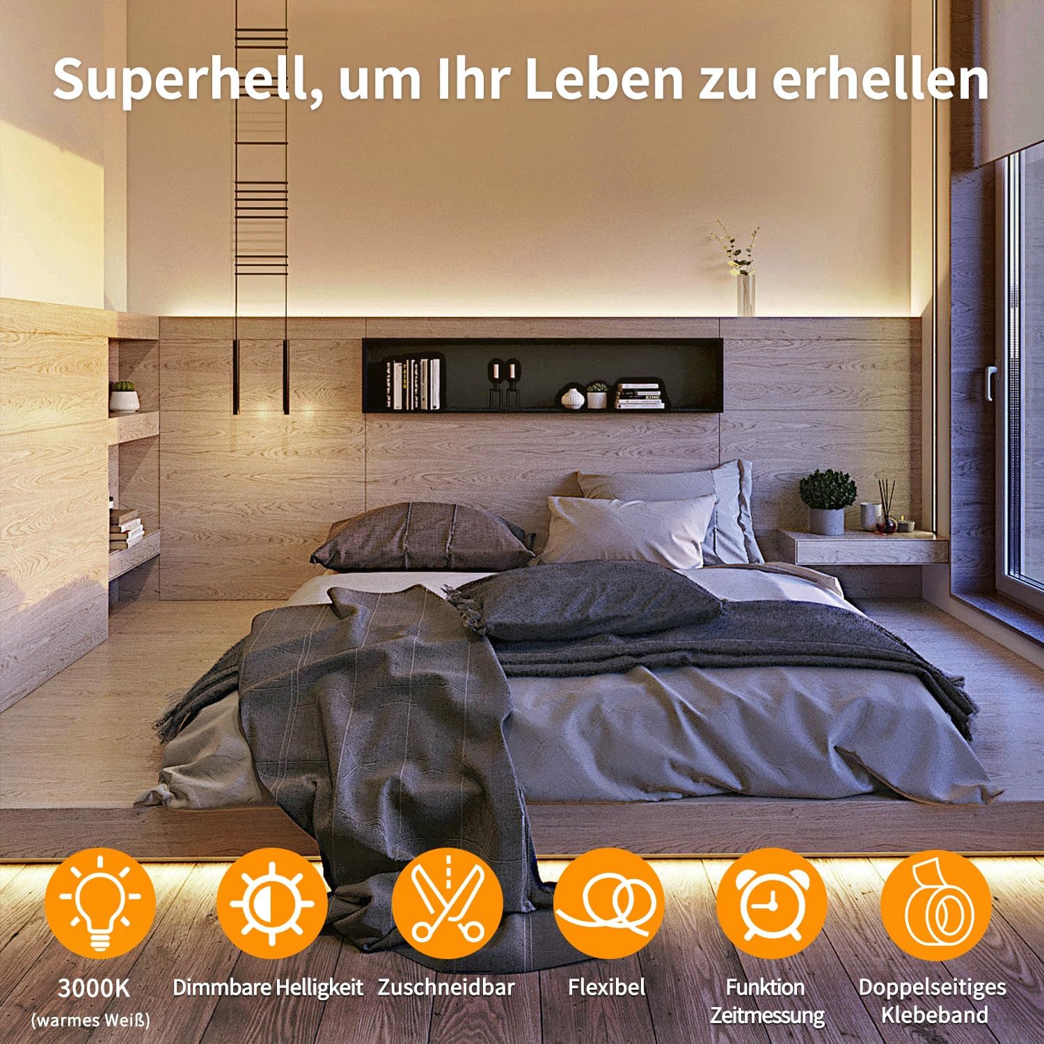 Bande lumineuse LED, 10 m - 3200 LED, bande lumineuse LED COB avec télécommande et application, bande lumineuse LED autocollante, lumière blanche - 8