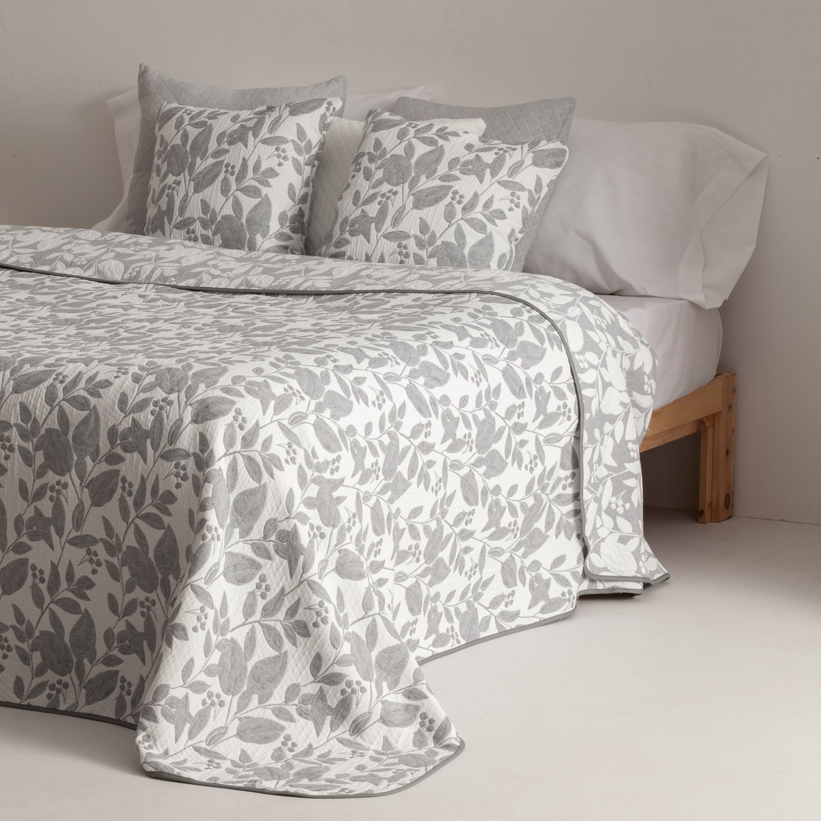 Colcha cama 105 cm leve entretempo primavera verão Floral jacquard algodão respirável, 200x270 cm, cor Cinza - 4