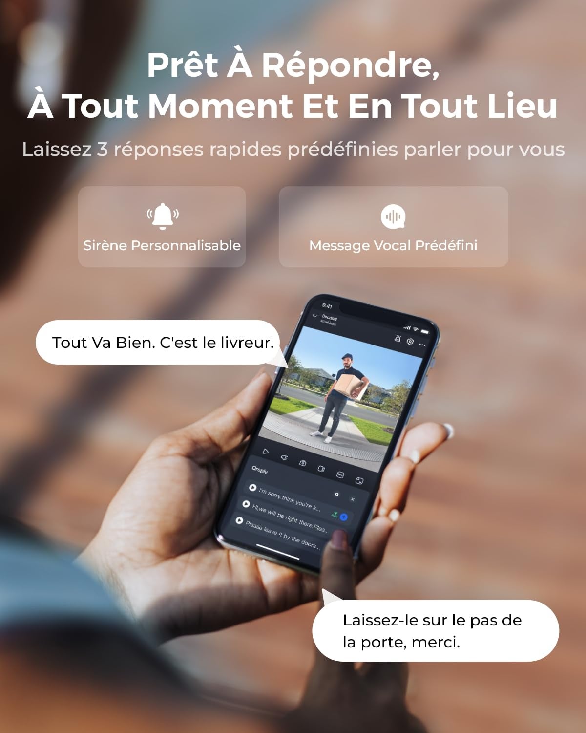 Caméra Sonnette 2K sans Fil avec Batterie, Wi-FI 2.4/5GHz, Vue tête ...