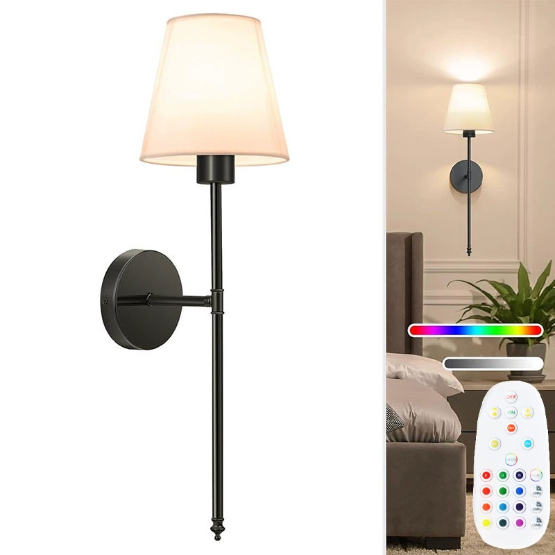 Bezprzewodowa, ładowalna lampa ścienna z pilotem, ściemnialna, 3 regulowane temperatury barwowe, tryby oświetlenia RGB, czarna