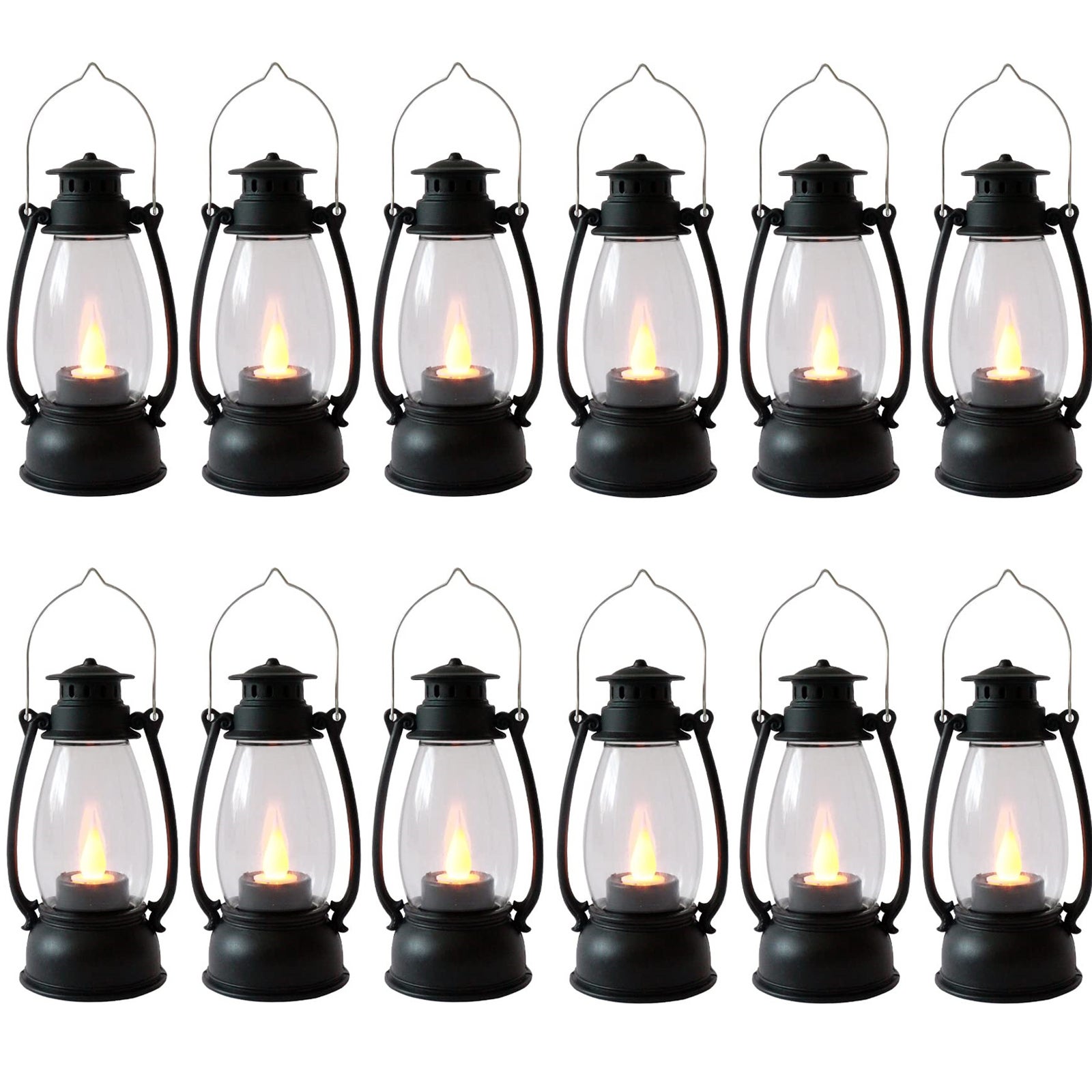 Lot De 12 Mini Lanternes LED Noires – Décoration Ambiance Halloween, Ramadan, Noël, Mariage, Jardin, Table – Lumière Bougie Scintillante
