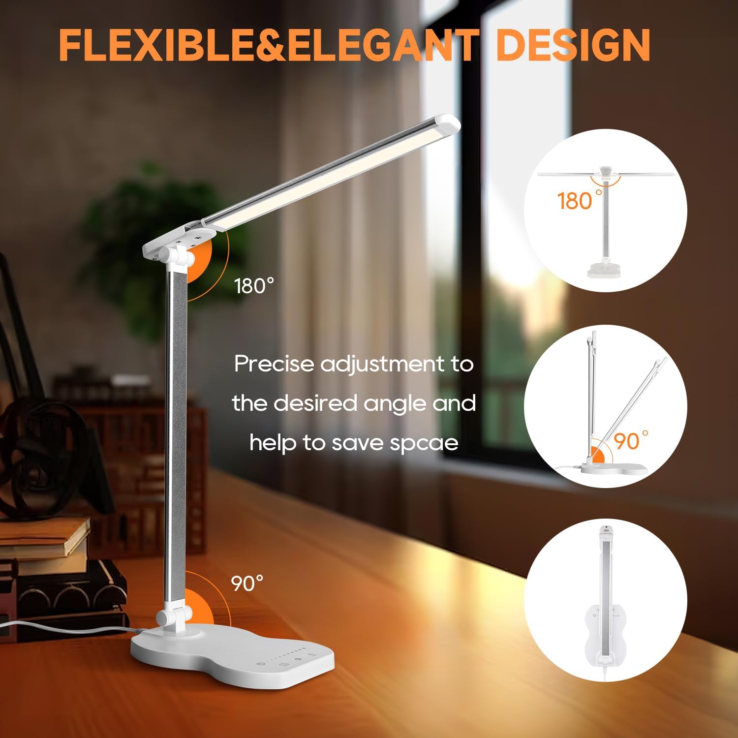 Lámpara de escritorio LED con 5 colores y 10 niveles de brillo, lámpara de lectura con temporizador de 45 minutos, lámpara de mesa LED táctil - 5