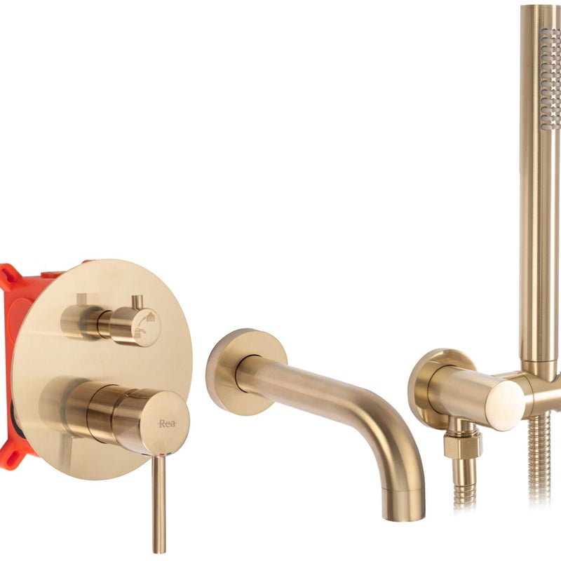 Bateria wannowa podtynkowa Rea Lungo Złota Szczotkowana + Box