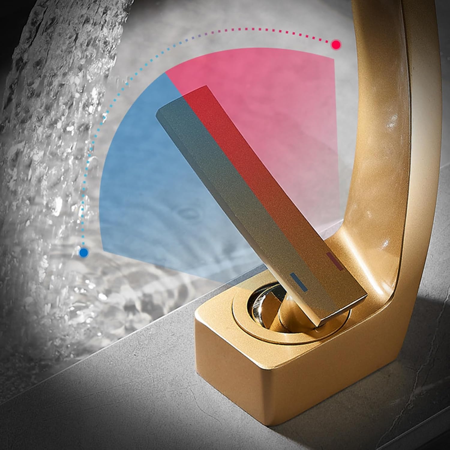 Mitigeur de lavabo en laiton doré brossé avec valve en céramique à arc bas pour salle de bain - 5