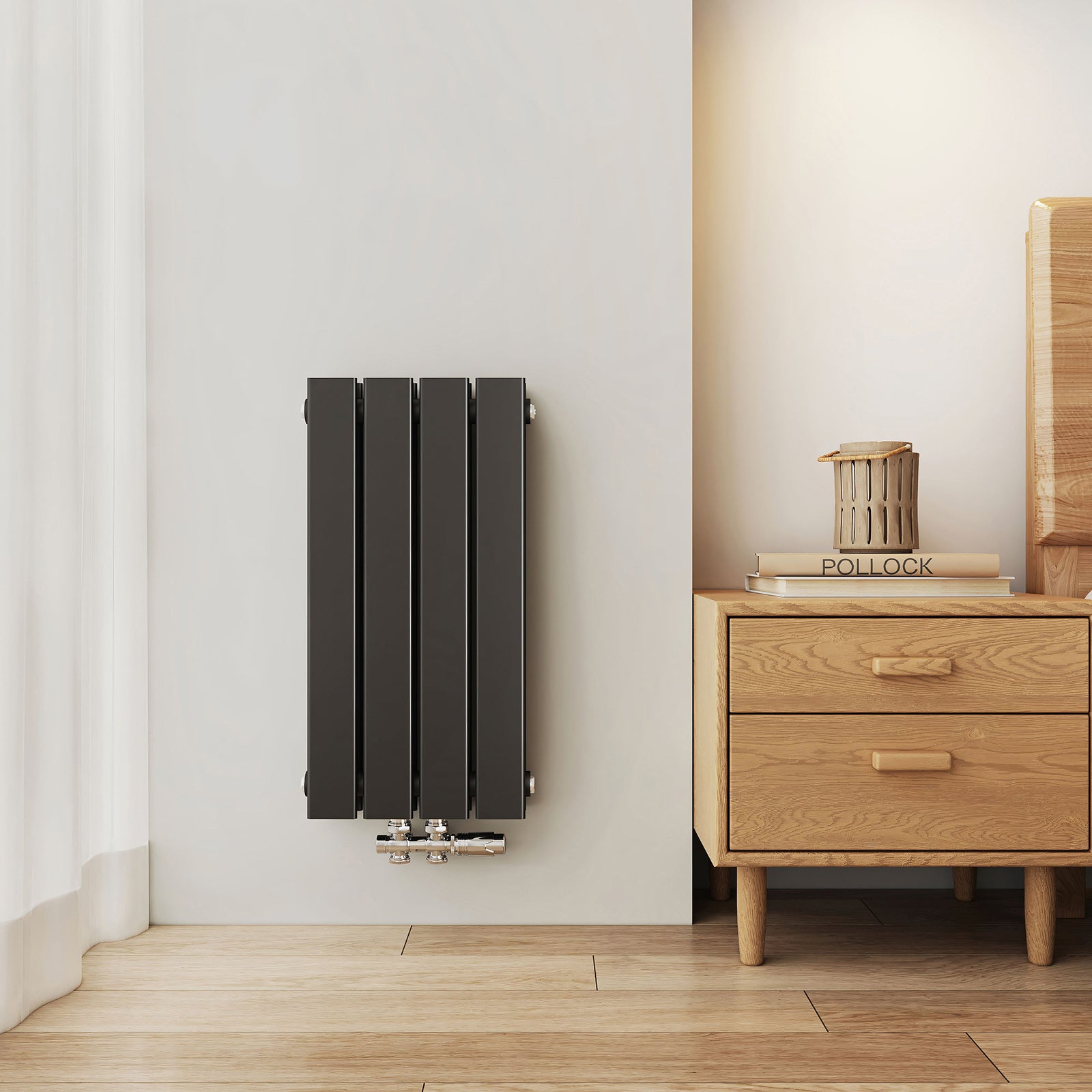 EMKE Grzejnik Stalowy Podwójny Pionowy 327W, 60x30,4 cm, 4 bar, do 4 m² – Czarny mat