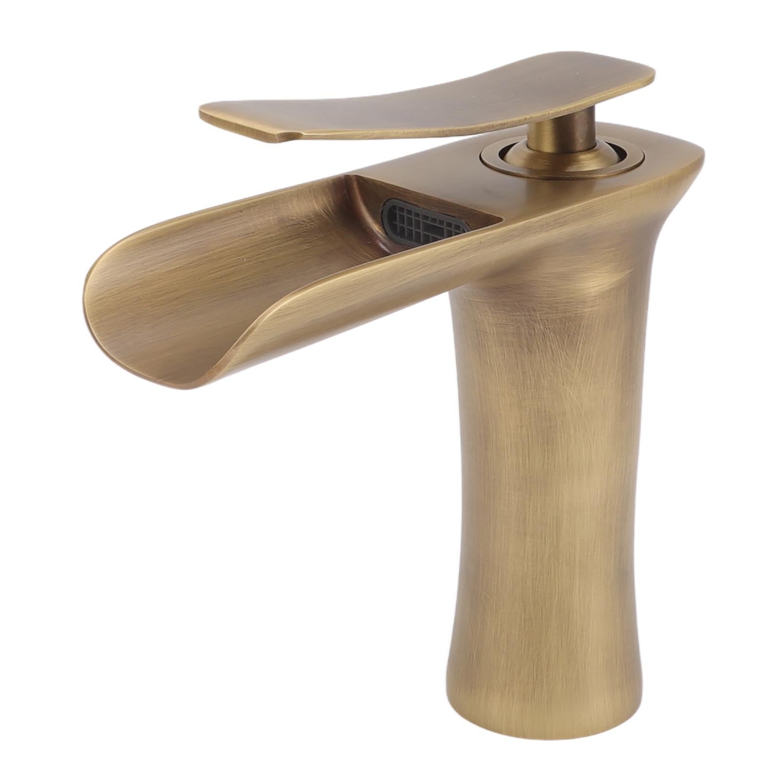 Robinet de lavabo de salle de bains, cascade en laiton Antique à portée unique, mitigeur de lavabo sous comptoir pour eau froide et chaude - 2