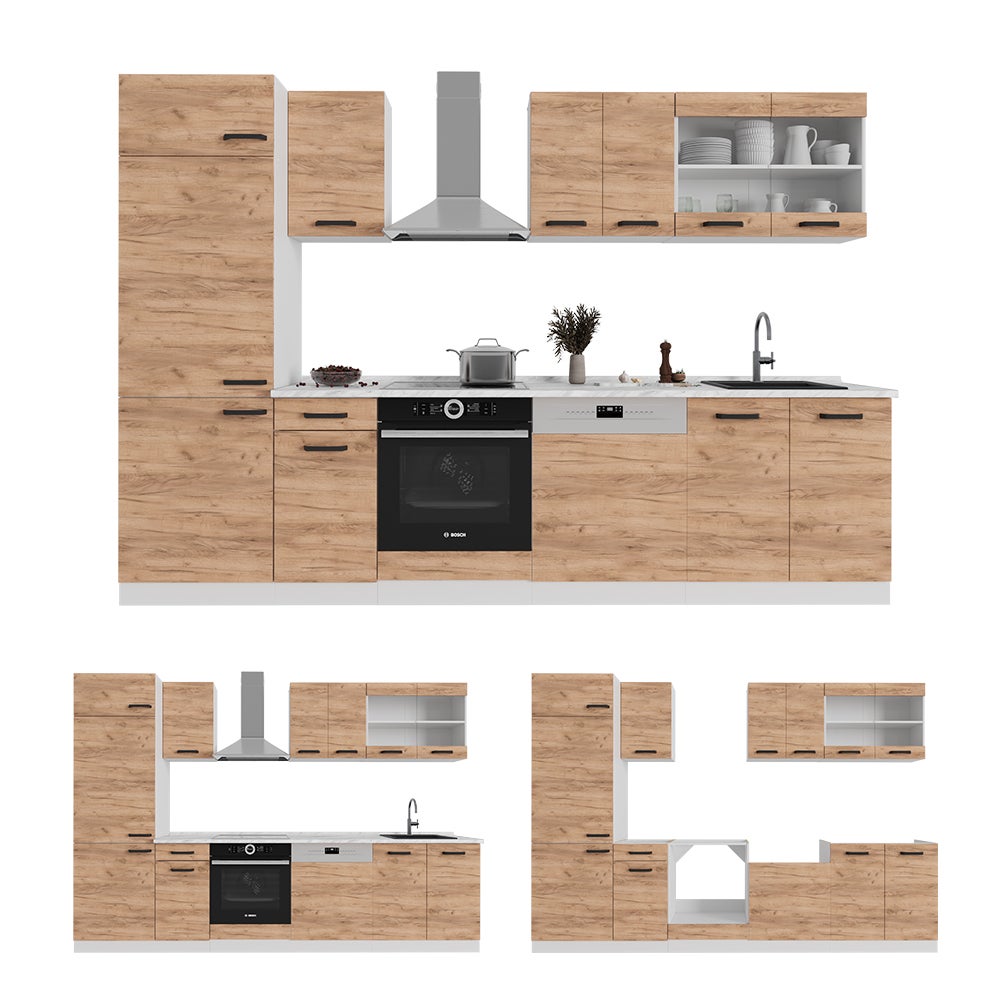 Cuisine Intégrée Vicco R-Line 200cm Chêne Anthracite - Moderne Et Haute Brillance