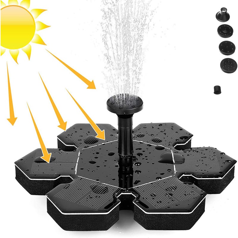 Fontanna solarna, ulepszona solarna fontanna do kąpieli dla ptaków, solarna fontanna dla kolibrów, 4 dysze, do ogrodu, basenu i stawu